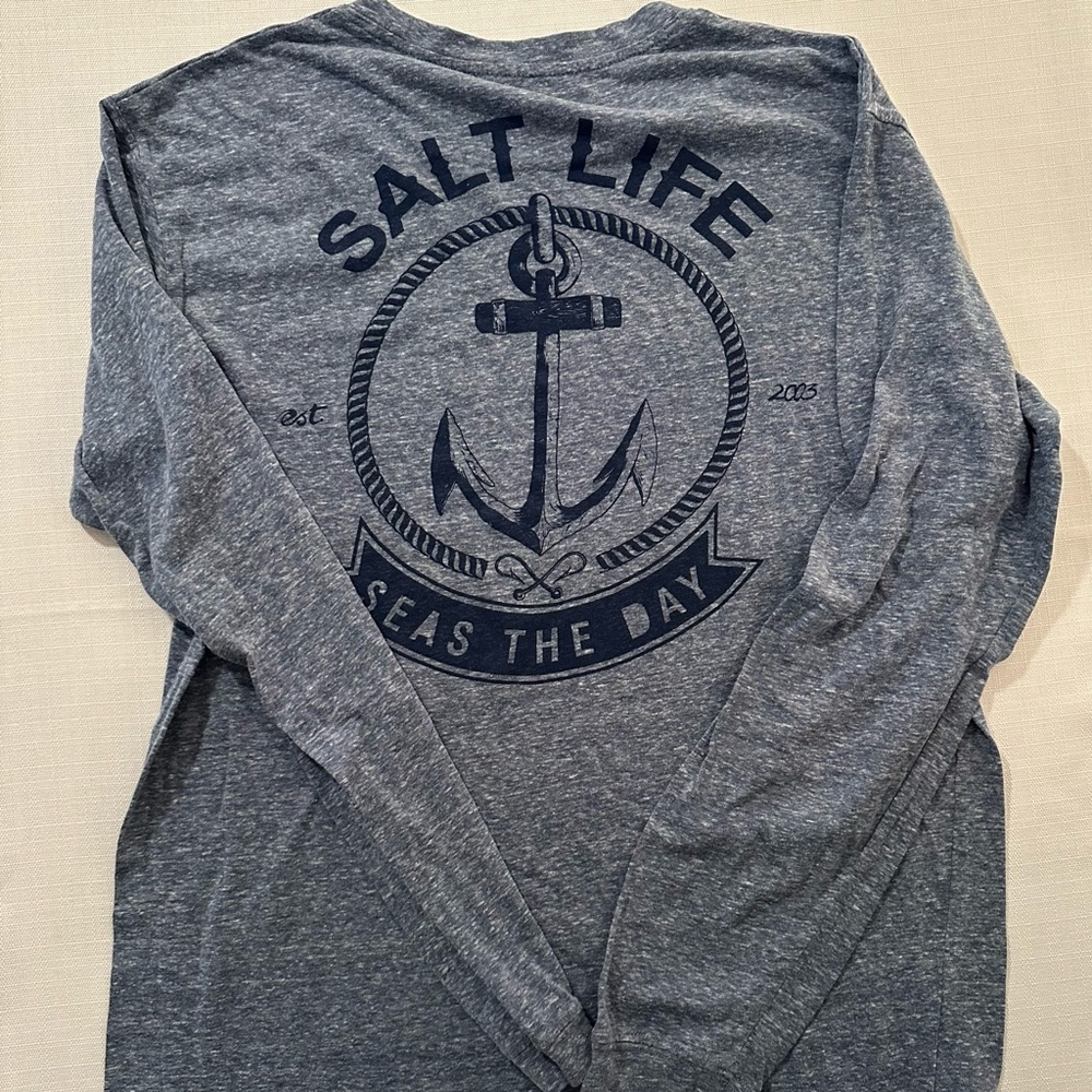 Salt Life Seas the Day Gray Long Sleeve Crewneck Size Large